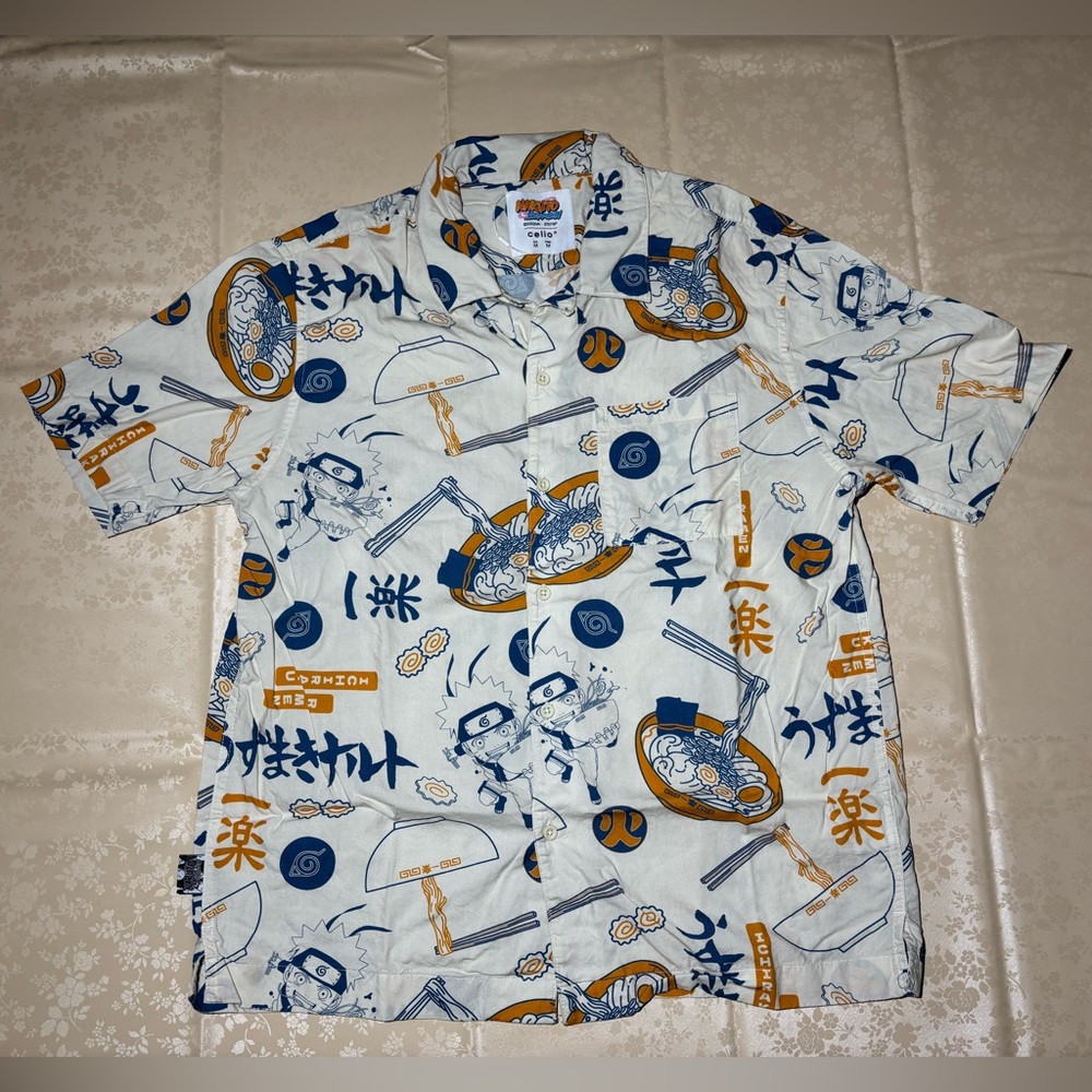 Naruto Shippuden Printed Button Down Shirt , Short Sleeve Men’s Size M